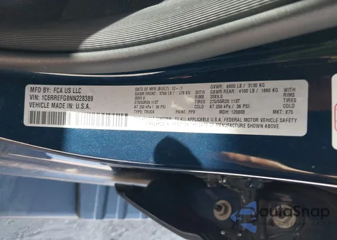 2022 Ram 1500 Lone Star 4X2 5'7 Box z USA, uszkodzony, nr VIN 1C6RREFG8NN228389